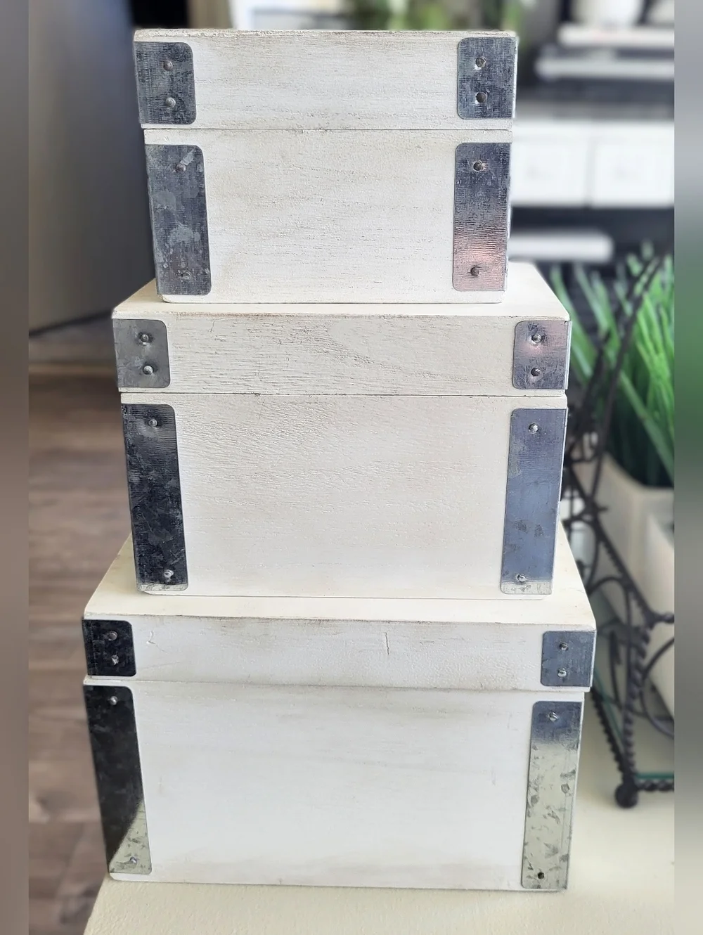 Shabby Chic Nesting Wood Boxes Set of 3 | Distressed White Farmhouse